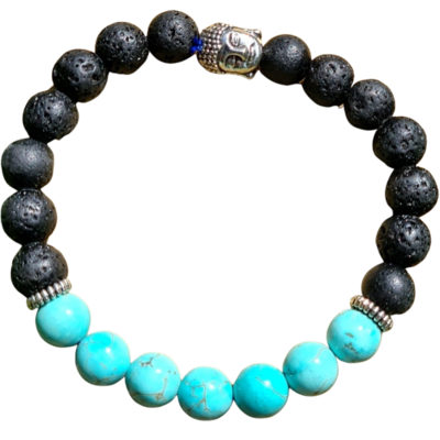 Bracelet Turquoise Lava stone elastic Stabilise Mood Swings