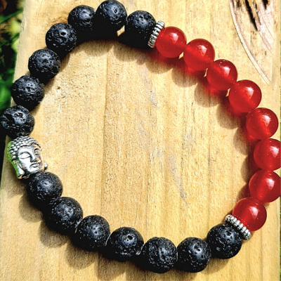 Crystal Bracelet Carnelian - Lava stone Aromatherapy Elastic 