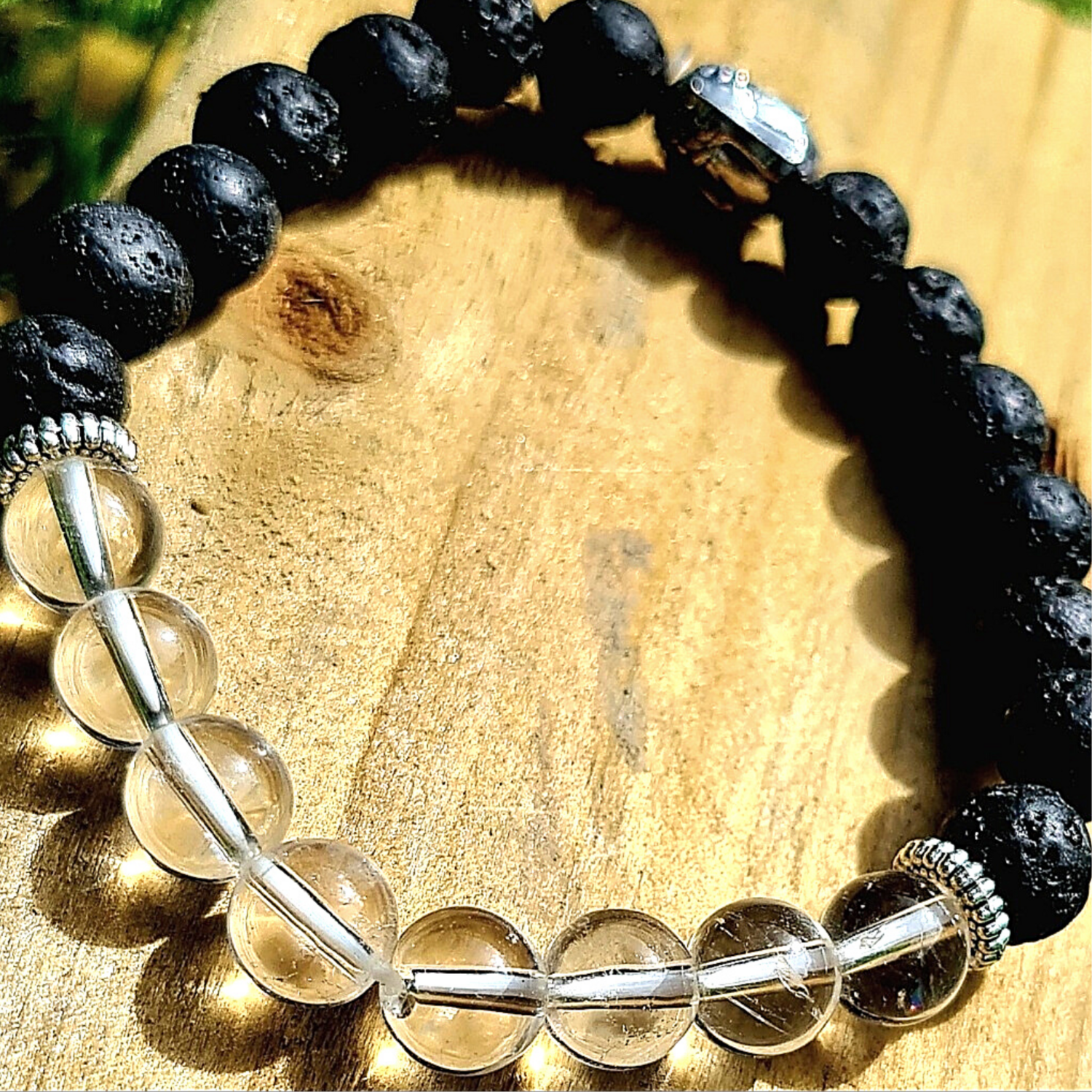 Clear Quartz Bracelet - Aromatherapy Lava stone elastic Amplifies Energy,