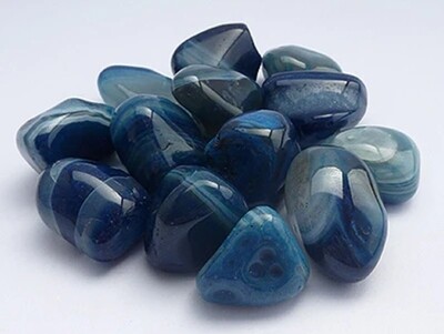 Agate Blue Banded Tambled Crystal - Safety , Security, Improves Concentration 20-30mm