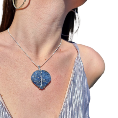 Lapis Lazuli Tree of Life Heart Pendant Harmony &amp; Self Confidence 3cm approx 