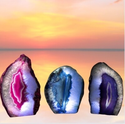 Agate Geode Crystal Lamp Wooden Base Complete Fuchsia L