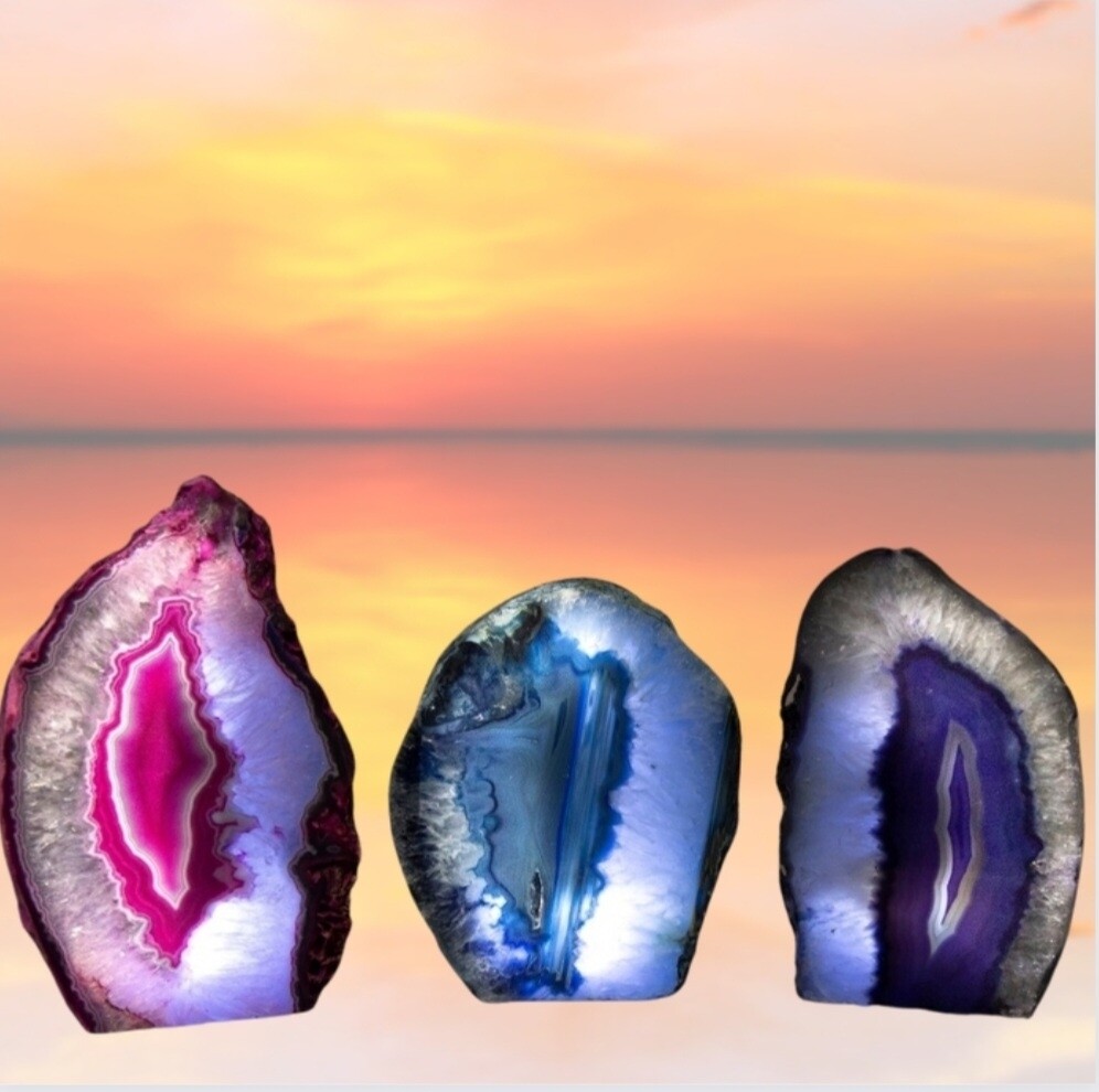 Agate Geode Crystal Lamp Wooden Base Complete Fuchsia L