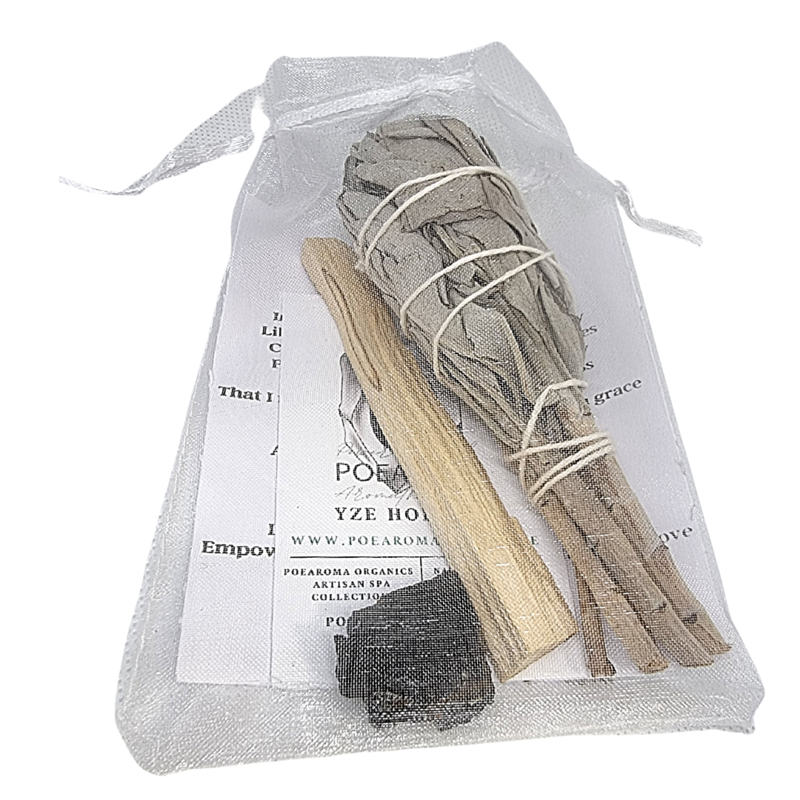 SELF BLESSING &amp; PROTECTION KIT AAA Grade WHITE SAGE SMUDGE STICK 4" /PALO SANTO 4" / TOURMALINE CRYSTAL HOME CLEANSING 