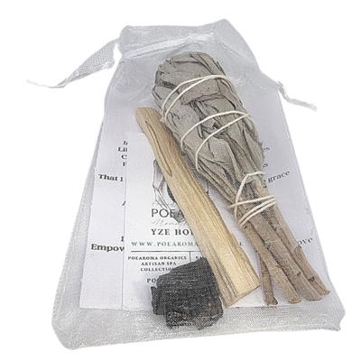 SELF BLESSING &amp; PROTECTION KIT AAA Grade WHITE SAGE SMUDGE STICK 4" /PALO SANTO 4" / TOURMALINE CRYSTAL HOME CLEANSING 