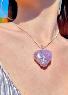 Amethyst Crystal Pendant Necklace Three of life wirewraped Positive energy Strength.