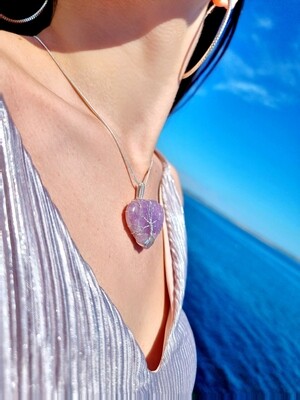 Amethyst Crystal Pendant Necklace Three of life wirewraped Positive energy Strength.