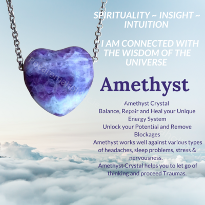 Amethyst Crystal Heart Pendant Necklace 925 Sterling Silver