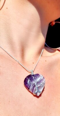 Chevron Amethyst Crystal Heart Pendant 925 Silver Necklace Tree of life Wirewrapped - Serenity - Awakening 
