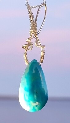 Blue Onyx Crystal Amulet Pendant Necklace 925 Sterling silver 