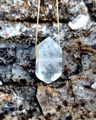 Clear Rock Quartz with white quartz infusions Crystal Pendant Amulet Sterling Silver/Gold Necklace - Peace Light - Energy - Awakening - Clarity 