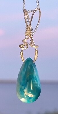 Blue Onyx Crystal Amulet Pendant Necklace 925 Sterling silver 