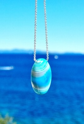 Blue Onyx Crystal Amulet Pendant Necklace 925 Sterling silver Rare!