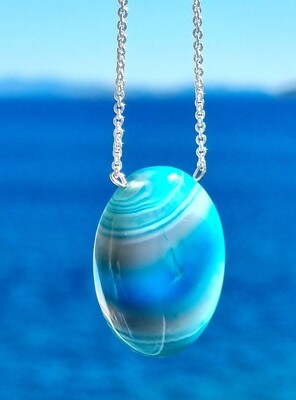 Blue Onyx Crystal Amulet Pendant Necklace 925 Sterling silver Rare!