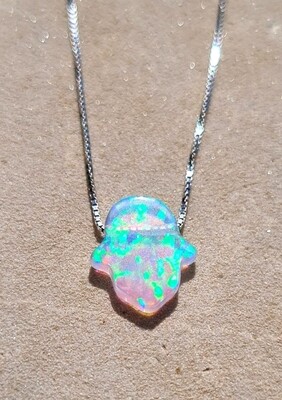 Real Ethiopian Opal Healing Hamsa Hand Crystal Hand-carved Dainty Pendant pure 925 Sterling Silver 