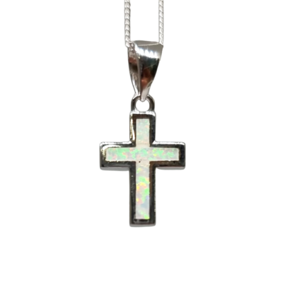 Ethiopian Opal Cross Natural Stone Pendant 925 Sterling Silver