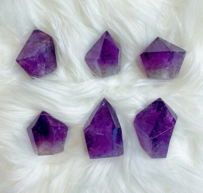 Amethyst Crystal Point Master Healing Wand Faceted Prism Tower with Wood Base.