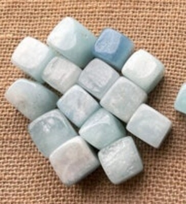 Aquamarine Crystal Cube Squared Tumbled Stone Blue