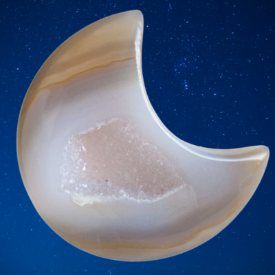 Moon shaped gemstone agate with crystallization &quot;Self Love&quot;