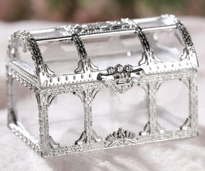 Pirate Treasure Silver Chest Box, Wedding, Storage Jewelry, Crystals Gift Box  Container