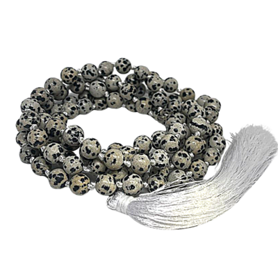 Dalmatian jasper Crystal Necklace 108 Natural Beads Mala Meditation /Yoga