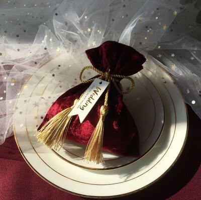 Dark Red Velvet Tarot Cards/ Crystal Gift Bag Gold Ribbon /Jewelry Pouch 