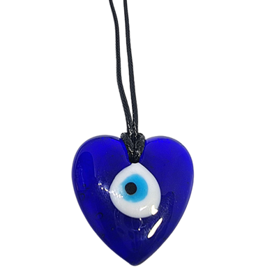Evil Eye Heart Necklace Blue Crystal 