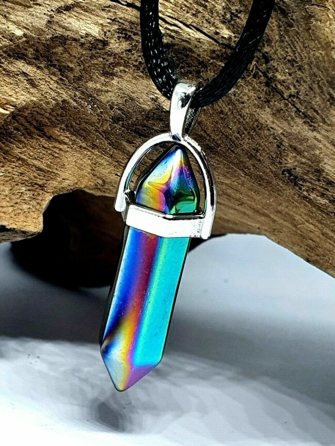 Titanium Aura Crystal - blue/purple rainbow point pendant necklace 
