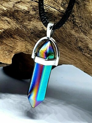 Titanium Aura Crystal - blue/purple rainbow point pendant necklace 
