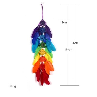 DREAMCATCHER RAINBOW CHAKRA MULTICOLOUR FEATHER LONG WALL ORNAMENT 