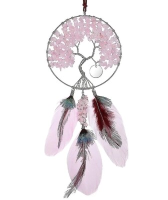 ROSE QUARTZ TREE OF LIFE GEMSTONE DREAMCATCHER PINK UNCONDITIONAL LOVE CRYSTAL 