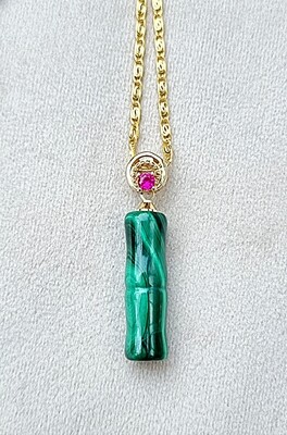 Malachite and Ruby Crystal Green Amulet Necklace 