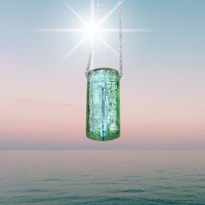 Green Kyanite Crystal with Blue Infusion " Soul & Spirit" Amulet 925 Sterling Silver