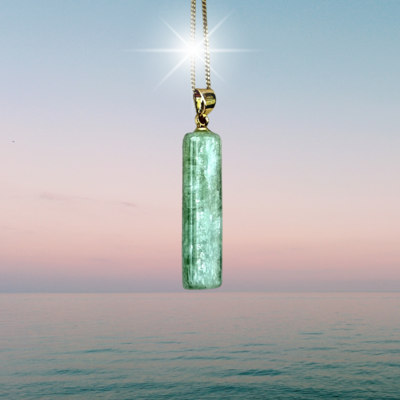 Green Kyanite Crystal &quot; Soul &amp; Spirit&quot; Amulet  925 Gold