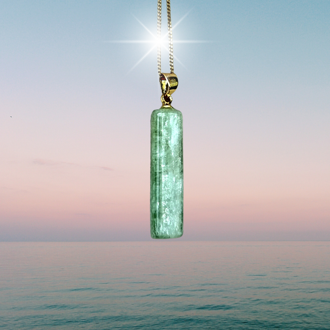 Green Kyanite Crystal &quot; Soul &amp; Spirit&quot; Amulet  925 Gold