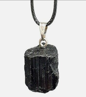Black Tourmaline Gemstone Crystal Zodiac Sign Necklace (customised size rope).