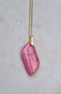 Thulite Crystal Amulet Necklace 18K Gold