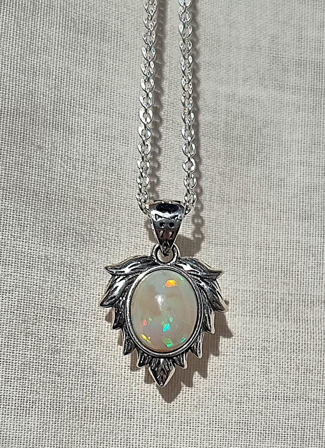 Ethiopian Opal Crystal Angel Wings 925 Sterling Silver Amulet Necklace 