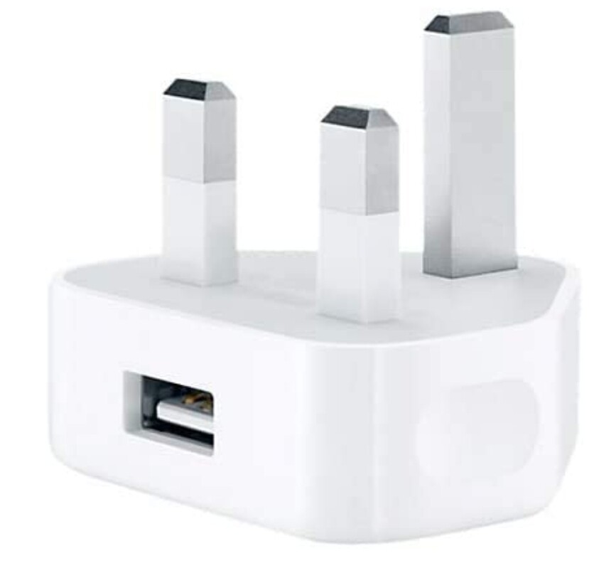 USB Wall 3 Pin Power UK Mains Plug Charger Adapter Compatible with Mobile Phones iPhone 4 4s 5 5s iPod Samsung HTC Sony - White