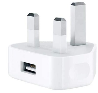 USB Wall 3 Pin Power UK Mains Plug Charger Adapter Compatible with Mobile Phones iPhone 4 4s 5 5s iPod Samsung HTC Sony - White