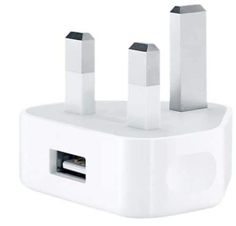 USB Wall 3 Pin Power UK Mains Plug Charger Adapter Compatible with Mobile Phones iPhone 4 4s 5 5s iPod Samsung HTC Sony - White