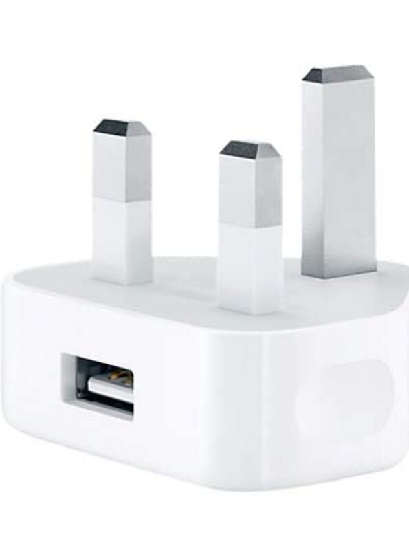 USB Wall 3 Pin Power UK Mains Plug Charger Adapter Compatible with Mobile Phones iPhone 4 4s 5 5s iPod Samsung HTC Sony - White
