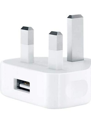 USB Wall 3 Pin Power UK Mains Plug Charger Adapter Compatible with Mobile Phones iPhone 4 4s 5 5s iPod Samsung HTC Sony - White