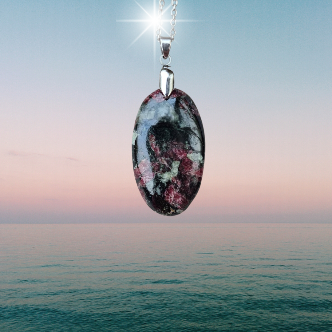 Eudialyte Сrystal Amulet 925 Sterling Silver Necklace