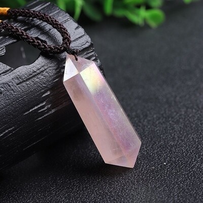 ANGEL AURA ROSE QUARTZ PENDANT CRYSTAL NECKLACE