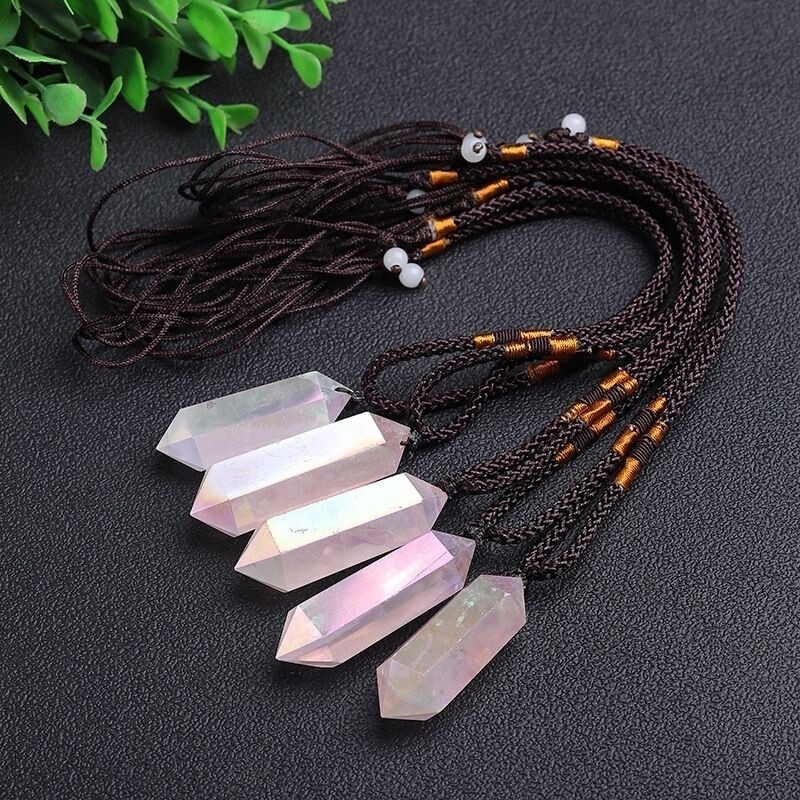ANGEL AURA ROSE QUARTZ PENDANT CRYSTAL NECKLACE