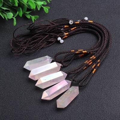 ANGEL AURA ROSE QUARTZ PENDANT CRYSTAL NECKLACE