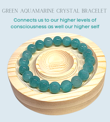 Aquamarine Natural Healing Stone, Crystal Bracelet Green Elastic