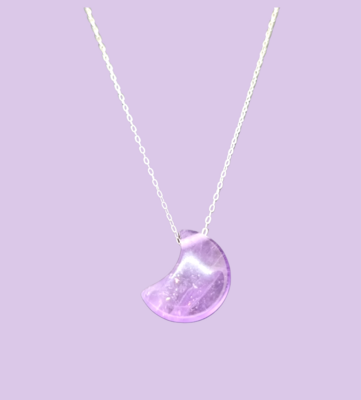 Amethyst Moon Crystal Necklace Purple Pendant " I love you to the moon and back " 925 Sterling silver.