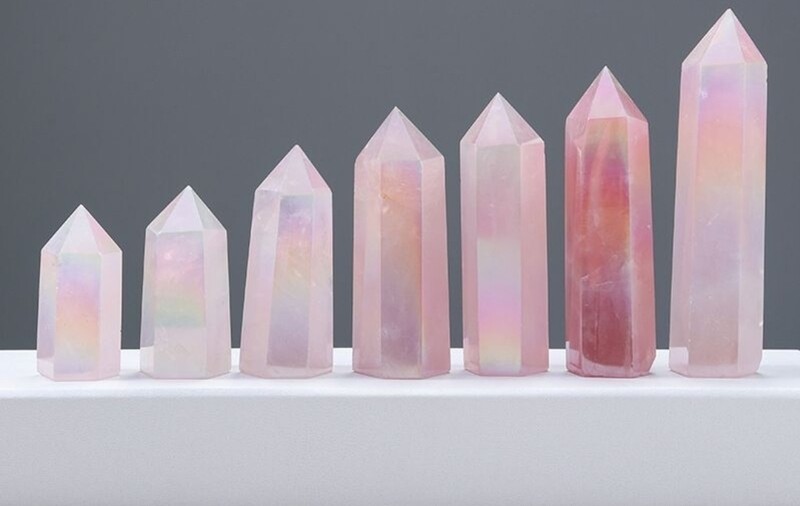 3-4 Inch Angel Aura Rose Quartz Point Obelisk - Rainbow Crystal Tower Decoration